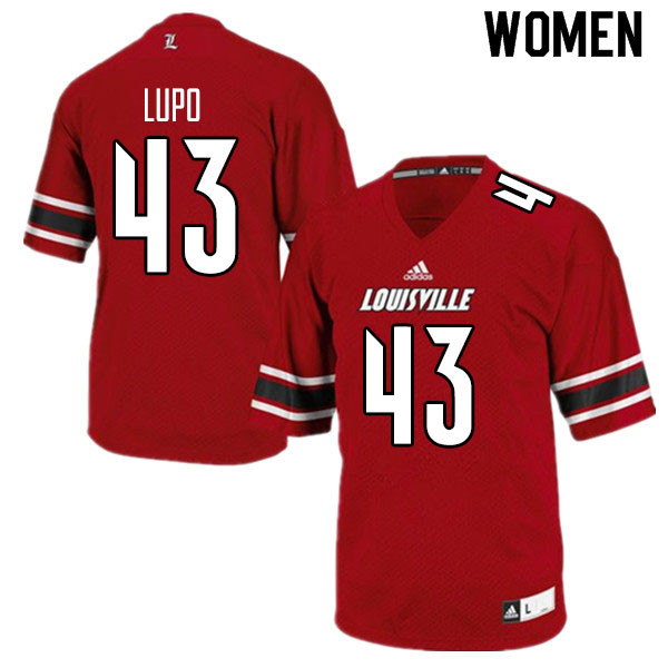 Women #43 Logan Lupo Louisville Cardinals College Football Jerseys Sale-Red - Click Image to Close